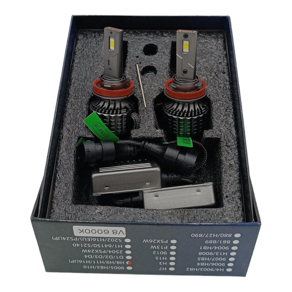 LUCES LED V8 H11/H8/H9 6000K 130W 25.000 LUMENS