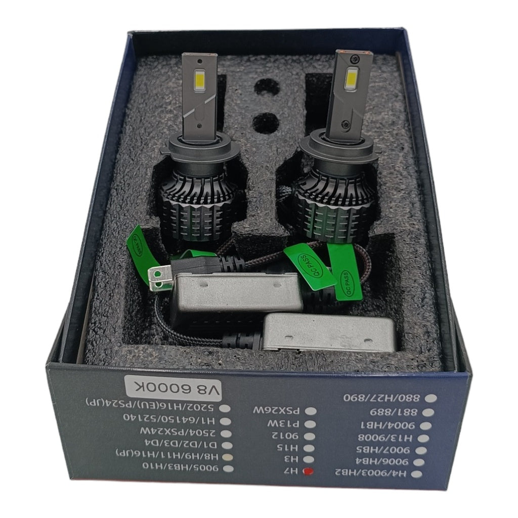 LUCES LED V8 H7 6000K 130W 25.000 LUMENS