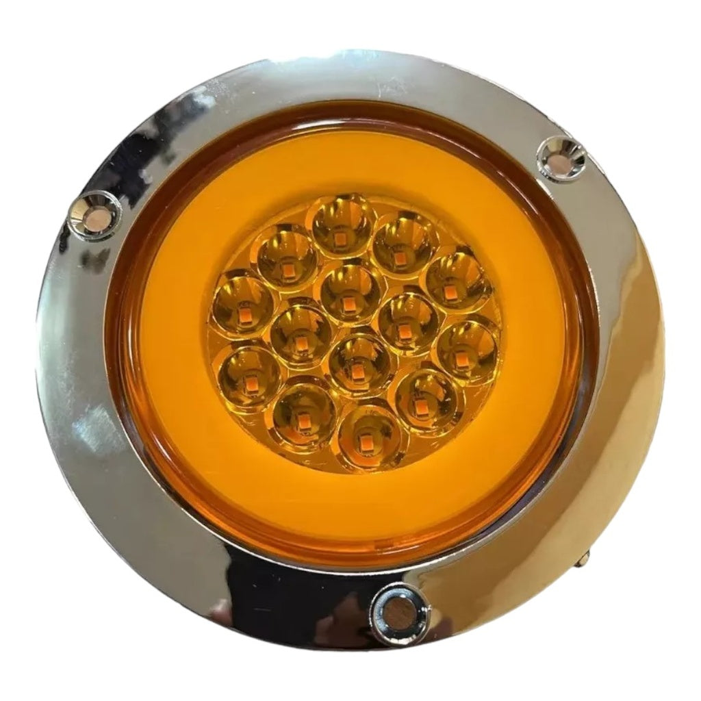 STOP 14 LED AMBAR 5,5" BORDE CROMADO 12V/24V OJO DE ANGEL / STROBO